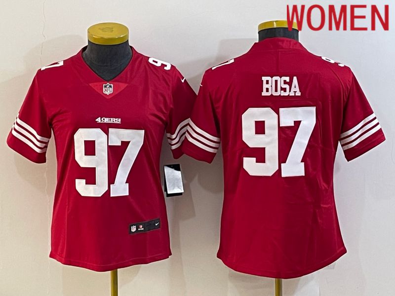 Women San Francisco 49ers #97 Bosa Red New 2022 Nike Limited Vapor Untouchable NFL Jersey->women nfl jersey->Women Jersey